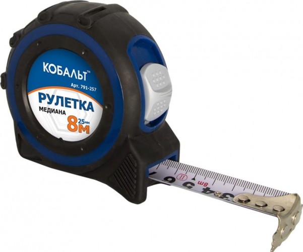 Рулетка Кобальт 791-257 медиана 8мx25мм двухкомпонентный корпус магн.