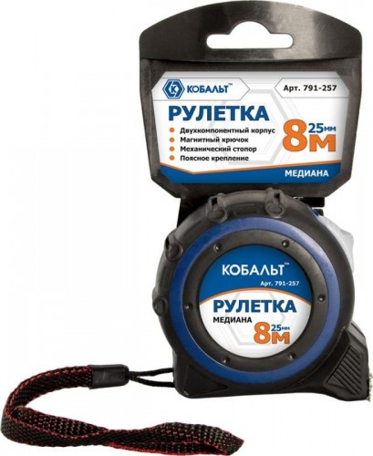 Рулетка Кобальт 791-257 медиана 8мx25мм двухкомпонентный корпус магн. - изображение 3
