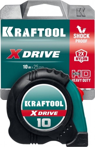 Рулетка KRAFTOOL X-Drive 10м/25мм с ударостойким обрезиненным корпусом 34122-10 - изображение 3