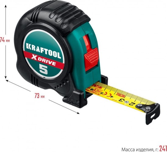 Рулетка KRAFTOOL X-Drive 5м/19мм с ударостойким обрезиненным корпусом 34122-05-19_z02 - изображение 2
