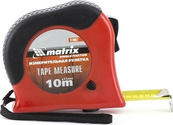 Рулетка MATRIX 10 мх25 мм double fixation, обрезиненный корпус 31061