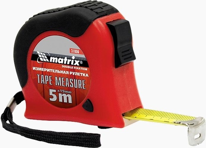 Рулетка MATRIX 5 мх19 мм double fixation, обрезиненный корпус 31056