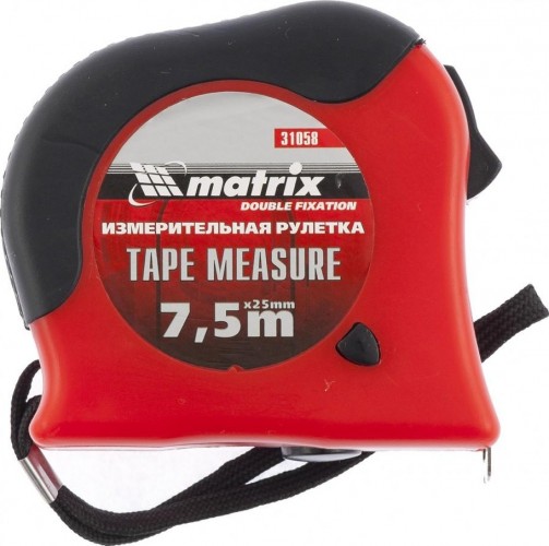 Рулетка MATRIX 7,5 мх25 мм double fixation, обрезиненный корпус 31058