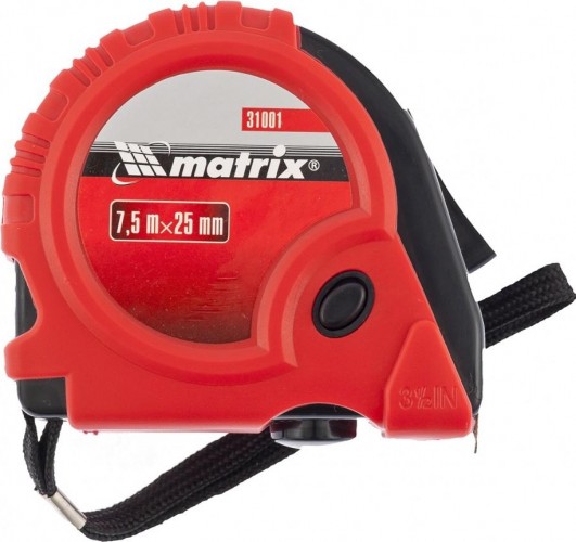 Рулетка MATRIX 7,5 мх25 мм rubber, обрезиненный корпус 31001