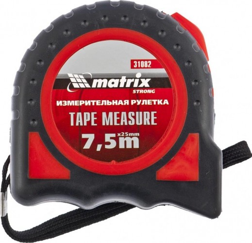 Рулетка MATRIX 7,5мх25 мм strong, обрезиненный корпус 31082