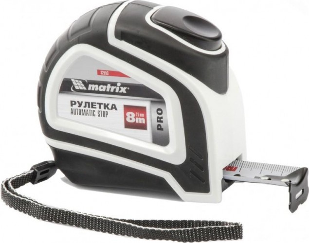 Рулетка MATRIX 8 мх25 мм autostop, , двухкомпонентный корпус, авто 32553