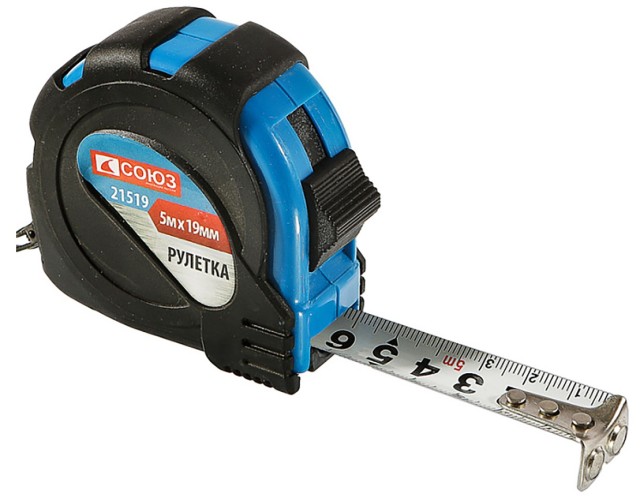 Рулетка СОЮЗ 21 519 5х19мм, обрезиненный корпус, усиленный магнит 21519