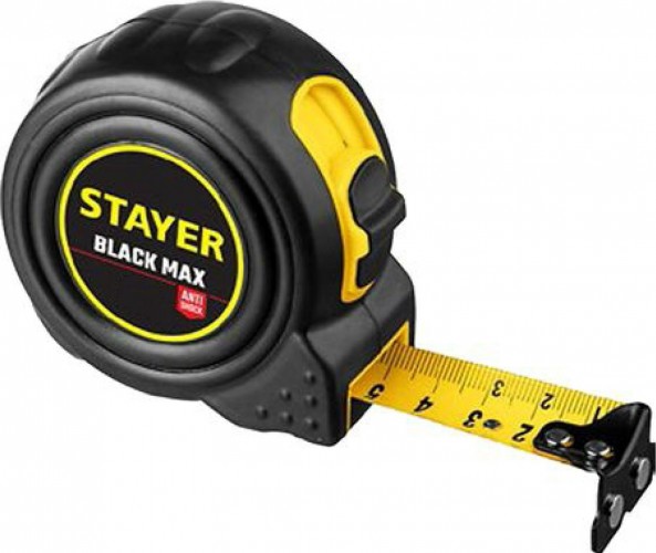 Рулетка STAYER BlackMax 10 / 25мм в ударостойком полностью обрезиненном корпу 3410-10_z02