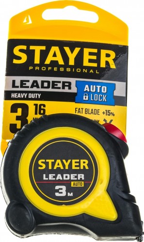 Рулетка STAYER LEADER 3м / 16мм с автостопом в ударостойком обрезиненном 3402-3_z02