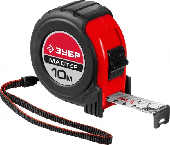 Рулетка ЗУБР МАСТЕР 10м / 25мм с ударостойким обрезиненным корпусом 34055-10-25_z03