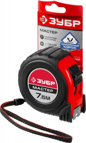 Рулетка ЗУБР МАСТЕР 7,5м / 25мм с ударостойким обрезиненным корпусом 34055-08-25_z03 - изображение 4