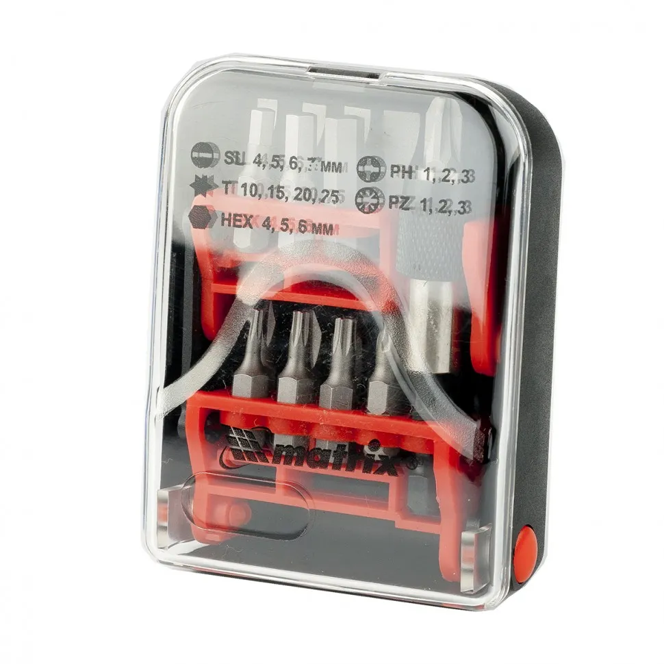 Набор бит, адаптер для бит, сталь S2, 18 предметов, пластиковый кейс Matrix - изображение 3
