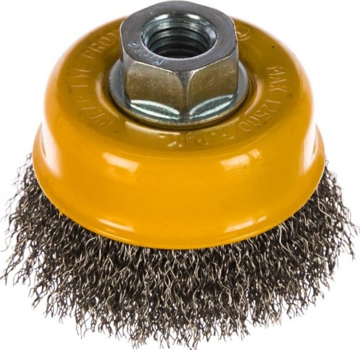 Щетка для УШМ Denzel 746 043 75 мм, м14, чашка, витая нерж. проволока 0,3 мм 746043