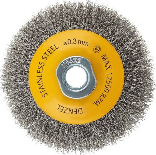 Щетка для УШМ Denzel 746 083 100 мм, м14, тарелка, витая нерж. проволока 0,3 мм 746083 - изображение 2