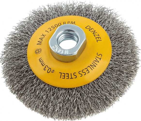 Щетка для УШМ Denzel 746 083 100 мм, м14, тарелка, витая нерж. проволока 0,3 мм 746083