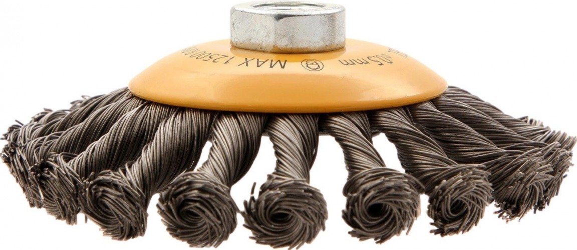 Щетка для УШМ Denzel 746 113 125 мм, м14, тарелка, крученая нерж. проволока 0,5 746113 - изображение 4