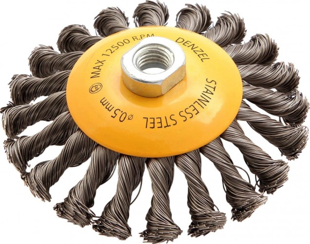 Щетка для УШМ Denzel 746 113 125 мм, м14, тарелка, крученая нерж. проволока 0,5 746113