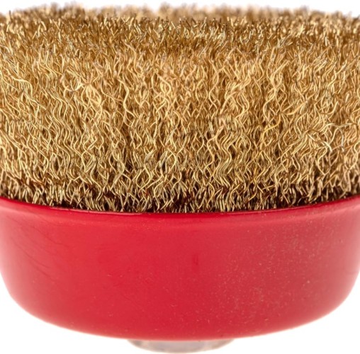 Щетка для УШМ Kranz KR-91-1209 чашечная витая латунированная проволока,100мм, М14 - изображение 2