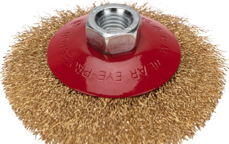 Щетка для УШМ Kranz KR-91-1205 коническая витая латунированная проволока, 100мм - изображение 2