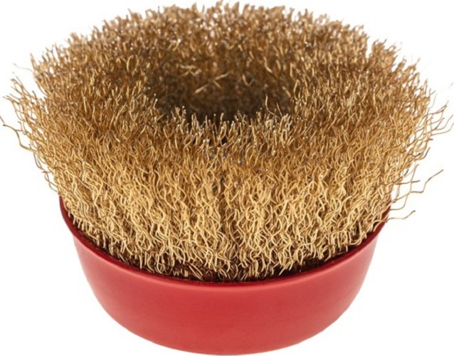 Щетка для УШМ Kranz KR-91-1212 чашечная витая латунированная проволока, 75мм