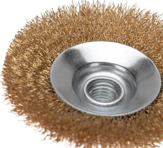 Щетка для УШМ Kranz KR-91-1205 коническая витая латунированная проволока, 100мм - изображение 3