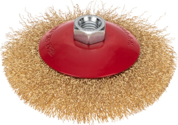 Щетка для УШМ Kranz KR-91-1207 коническая витая латунированная проволока, 125мм