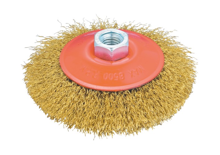 Щетка для УШМ КРАТОН коническая (латун. проволока) d115 мм М14 1 11 02 029