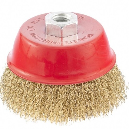 Щетка для УШМ MATRIX 100 мм, М14 "чашка", латунированная витая проволока 74605