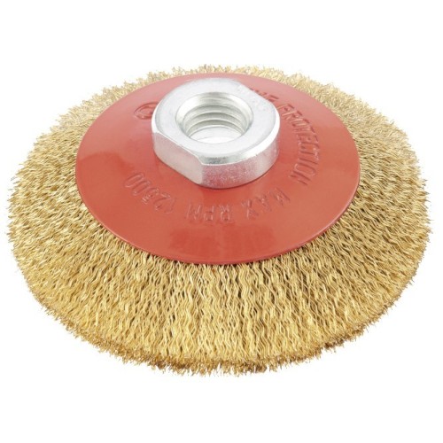 Щетка для УШМ MATRIX 115 мм, М14, "тарелка",латунированная витая проволока 74612