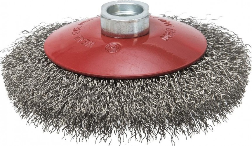 Щетка для УШМ Профоснастка № 535 Эксперт D100 мм М14*2 SS коническая, гофрированная, (нерж) 20804001