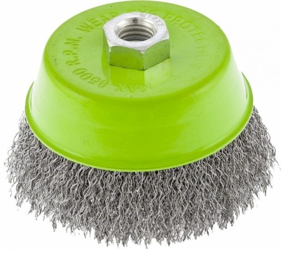 Щетка для УШМ СИБРТЕХ 100 мм, М14 "чашка", витая проволока 0,3 мм// 746057