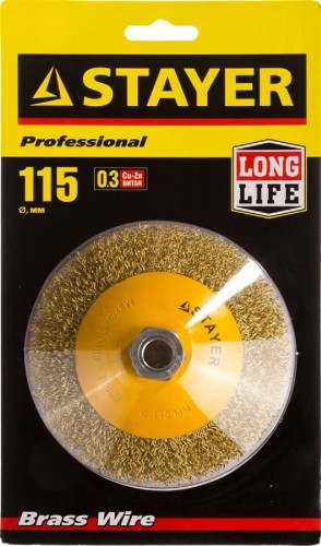 Щетка для УШМ STAYER PROFESSIONAL коническая витая стальная латунированная проволока 35133-115 - изображение 2