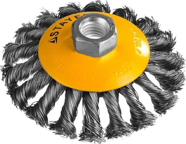 Щетка для УШМ STAYER PROFESSIONAL коническая жгутированная стальная проволока 0,5мм, 35135-100