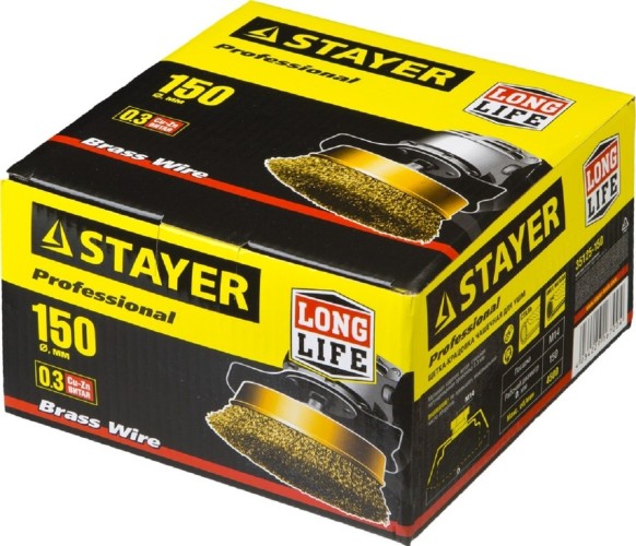 Щетка для УШМ STAYER PROFESSIONAL чашечная витая стальная латунированная проволока 0 35125-150 - изображение 2