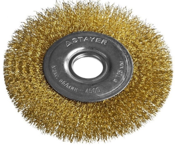 Щетка для УШМ STAYER PROFESSIONAL витая стальная латунированная проволока 0,3мм, 125 35122-125