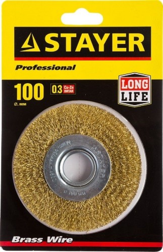 Щетка для УШМ STAYER PROFESSIONAL витая стальная латунированная проволока 0,3мм, 100 35122-100 - изображение 2