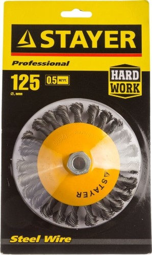 Щетка для УШМ STAYER PROFESSIONAL коническая жгутированная стальная проволока 0,5мм, 35135-125 - изображение 2