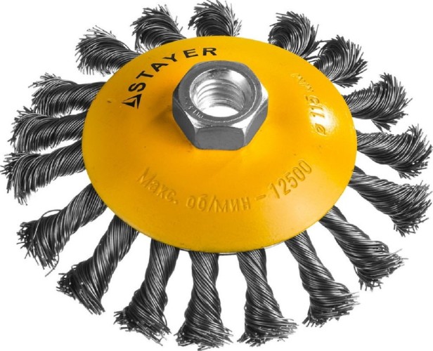 Щетка для УШМ STAYER PROFESSIONAL коническая жгутированная стальная проволока 0,5мм, 35135-115