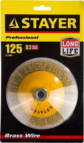 Щетка для УШМ STAYER PROFESSIONAL коническая витая стальная латунированная проволока 35133-125 - изображение 2