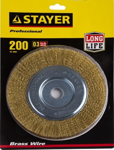 Щетка для УШМ STAYER PROFESSIONAL витая стальная латунированная проволока 0,3мм, 200 35122-200 - изображение 2