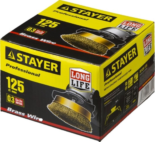 Щетка для УШМ STAYER PROFESSIONAL чашечная витая стальная латунированная проволока 0 35125-125 - изображение 2