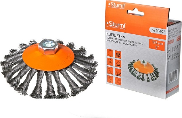 Щетка для УШМ Sturm 5 240 402 м14, d125мм,витая.стальная проволока 5240402 - изображение 4