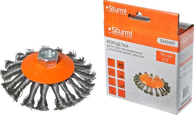 Щетка для УШМ Sturm 5 240 401 м14, d115мм,витая.стальная проволока 5240401 - изображение 4