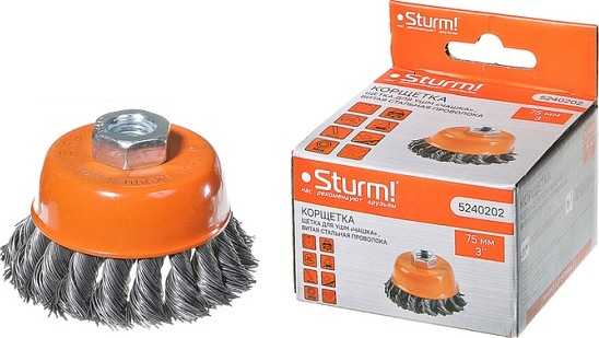 Щетка для УШМ Sturm 5 240 202 чашка м14, d75мм, витая стальная проволока 5240202 - изображение 4
