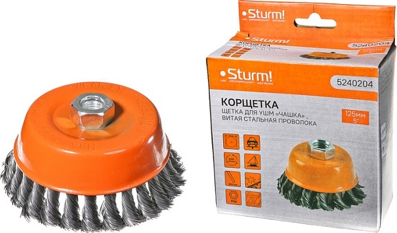 Щетка для УШМ Sturm 5 240 204 чашка м14, d125мм, витая стальная проволока 5240204 - изображение 5