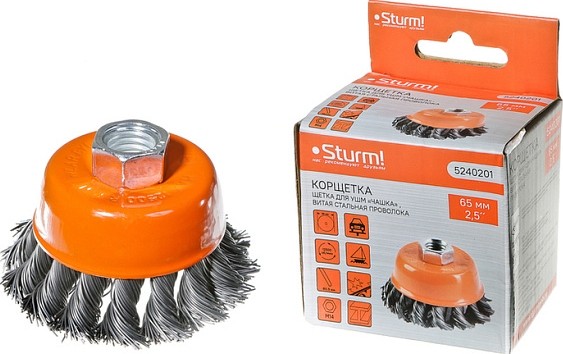 Щетка для УШМ Sturm 5 240 201 чашка м14, d65мм, витая стальная проволока 5240201 - изображение 5