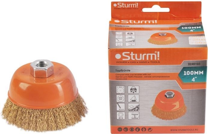 Щетка для УШМ Sturm 5 240 103 чашка м14, d100мм, латунированная волнистая пров. 5240103 - изображение 2