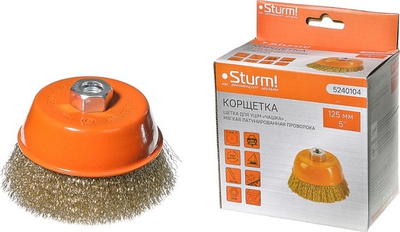 Щетка для УШМ Sturm 5 240 104 чашка м14, d125мм, латунированная волнистая пров. 5240104 - изображение 4