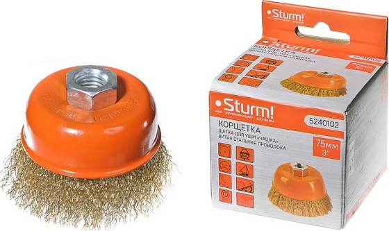 Щетка для УШМ Sturm 5 240 102 чашка м14, d75мм, латунированная волнистая пров. 5240102 - изображение 4