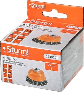 Щетка для УШМ Sturm 5 240 202 чашка м14, d75мм, витая стальная проволока 5240202 - изображение 5